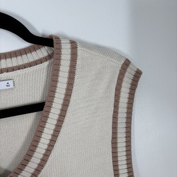 Tna Aritzia Women M Cream Brown Knit Preppy Academia V-Neck Marcy Sweater Vest - Picture 6 of 10